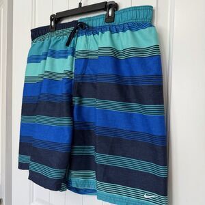 Nike Swim Trunks Shorts Mens XXL 2XL Blue Striped Mesh Lined Drawstring Stretch